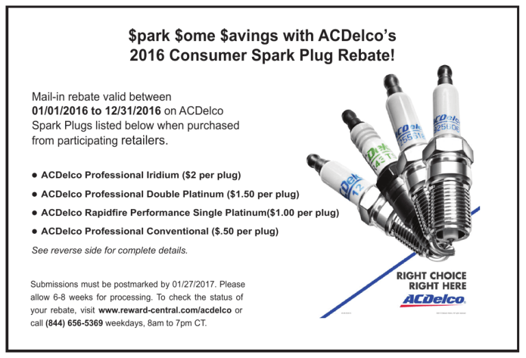 Offer 66003 AC Delco Spark Plug Rebate