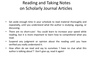 Reading and Taking Notes on Scholarly Journal Articles