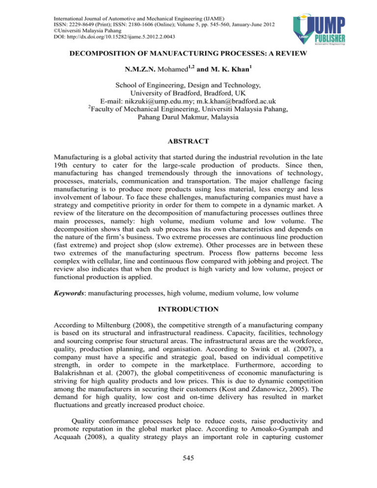 Decomposition of Manufacturing Processes - IJAME