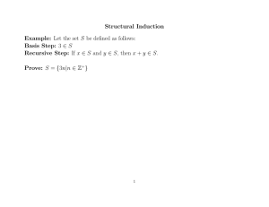 Structural Induction Example: Let the set S be defined as follows