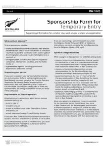 Sponsorship Form for Temporary Entry (INZ 1025)