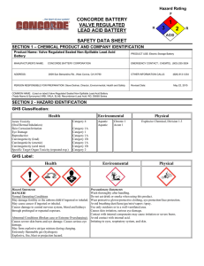 concorde battery valve regulated lead acid battery safety data sheet