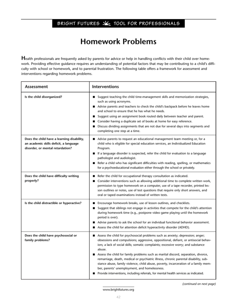 problems for homework