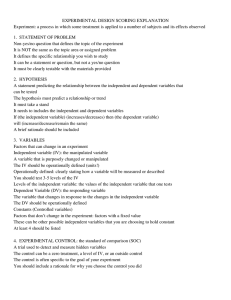 EXPERIMENTAL DESIGN SCORING EXPLANATION Experiment: a