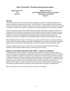 NFPA® 70 and NFPA® 70E battery-related codes update.