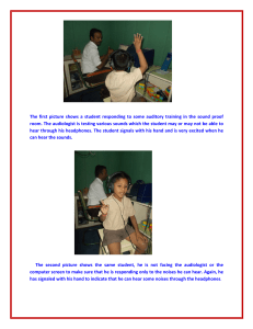 The first picture shows a student responding to some auditory training i