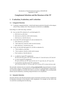 Complement Selection and the structure of IP and VP Part 1