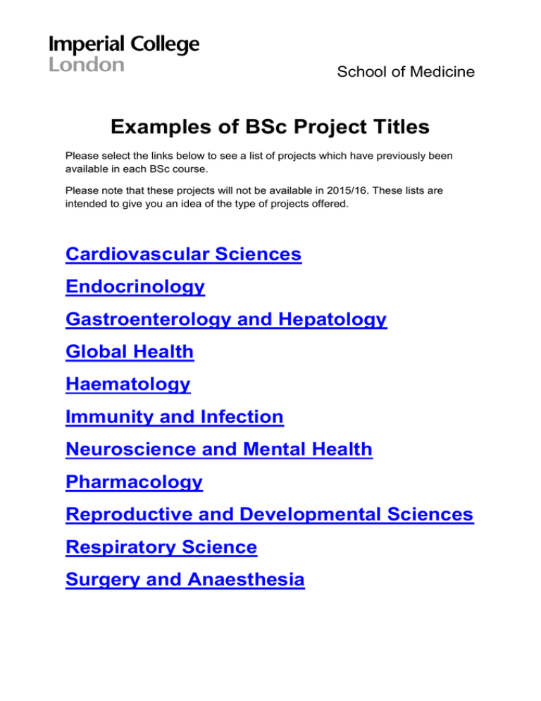 titles of research projects
