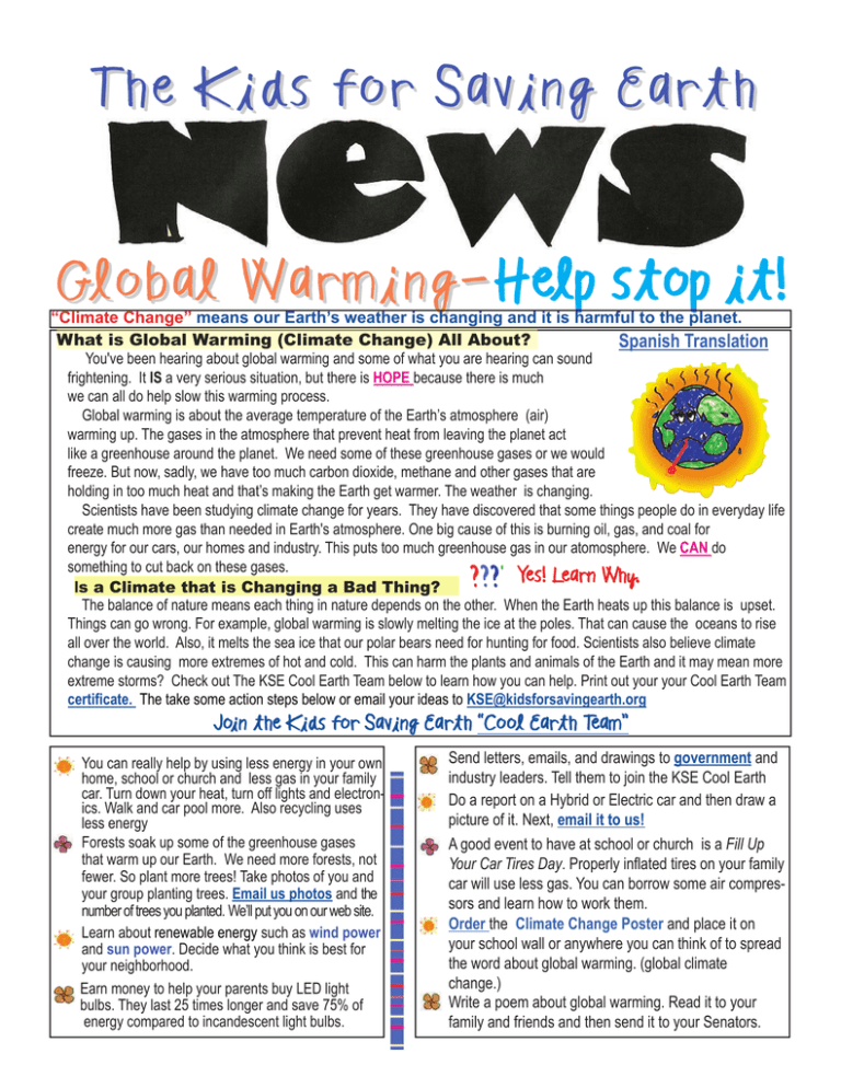 short article on global warming for kids