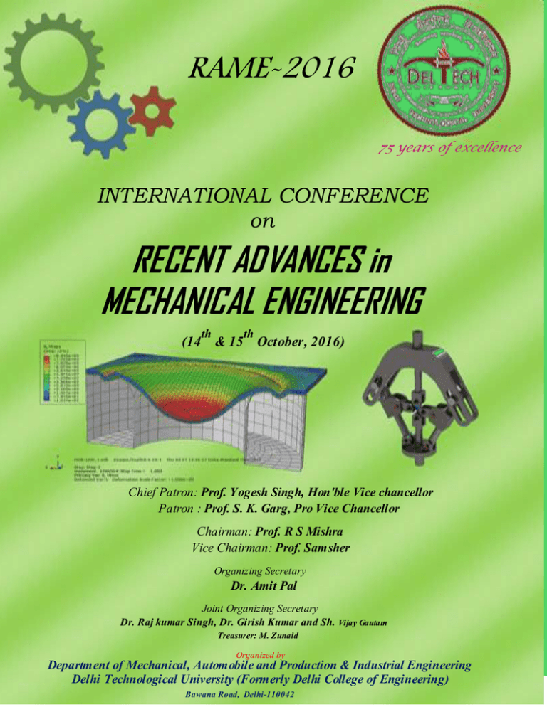 RECENT ADVANCES In MECHANICAL ENGINEERING