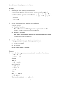 Revision 1. Simultaneous linear equations in two unknowns A pair