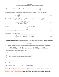 PHYS222 Uncertainty calculations for index of refraction