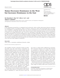 Status Decreases Dominance in the West but Increases Dominance