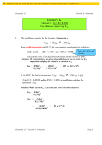 Chemistry 12 Tutorial 6 - SOLUTIONS Calculations Involving Keq