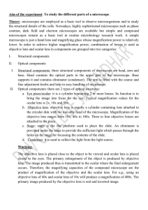 Aim of the experiment: To study the different parts of a microscope