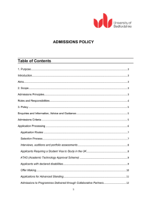 ADMISSIONS POLICY Table of Contents