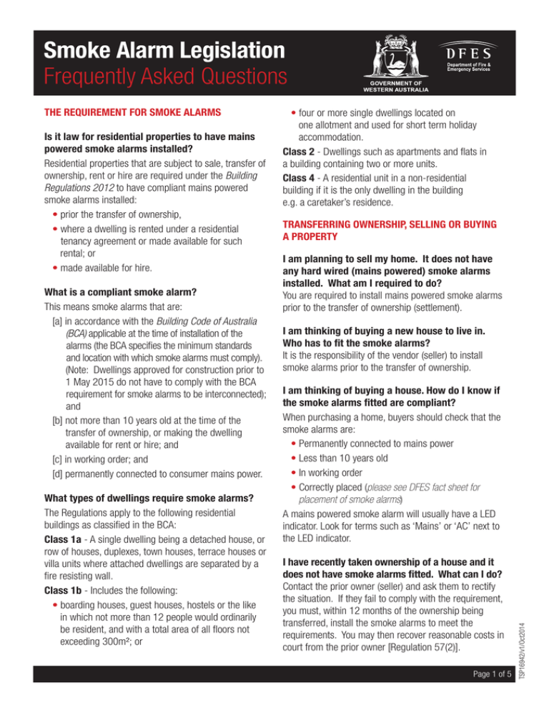 Smoke Alarm Legislation Frequently Asked Questions