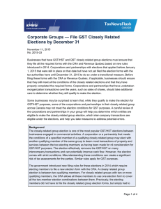 Corporate Groups — File GST Closely Related Elections by