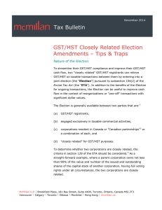 Tax Bulletin GST/HST Closely Related Election