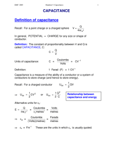 CAPACITANCE Definition of capacitance
