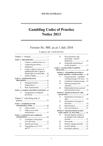Gambling Codes of Practice Notice 2013
