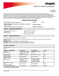 MSDS sheet for DPG1000B AA alkaline battery