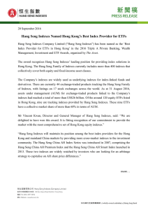 Hang Seng Indexes Named Hong Kong`s Best Index Provider for ETFs