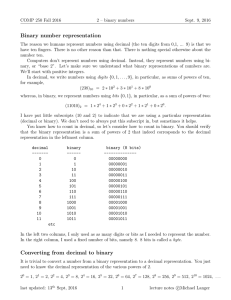 Binary number representation Converting from decimal to binary