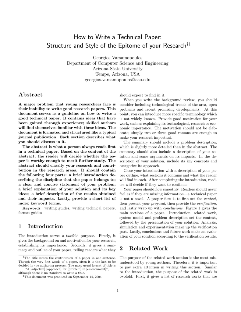 How to Write a Technical Paper: Structure and Style of the Epitome