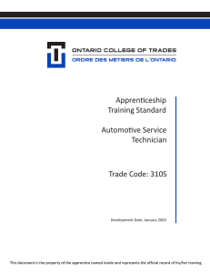 Apprenticeship Training Standard Automotive Service Technician