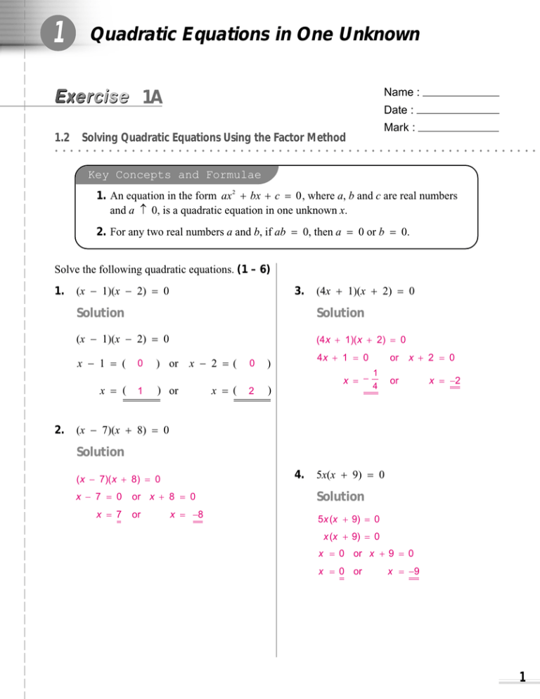 solving quadratic equations pdf