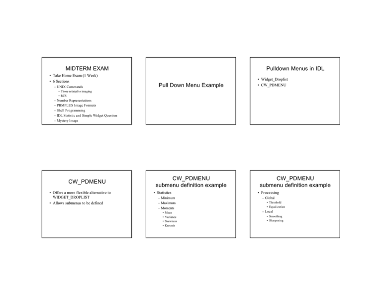 MIDTERM EXAM Pull Down Menu Example Pulldown Menus In IDL