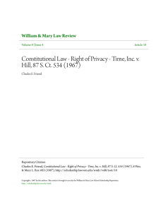 Constitutional Law - Right of Privacy - Time, Inc. v. Hill, 87 S. Ct. 534