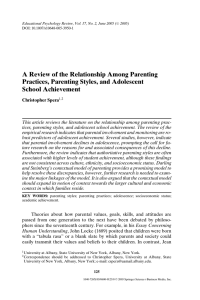 A Review of the Relationship Among Parenting Practices, Parenting