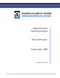 Apprenticeship Training Standard Parts Technician Trade Code: 240P