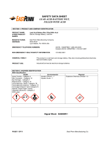 safety data sheet lead acid battery wet, filled with acid