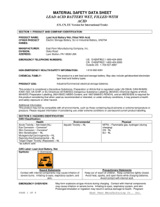 material safety data sheet lead acid battery wet, filled with acid