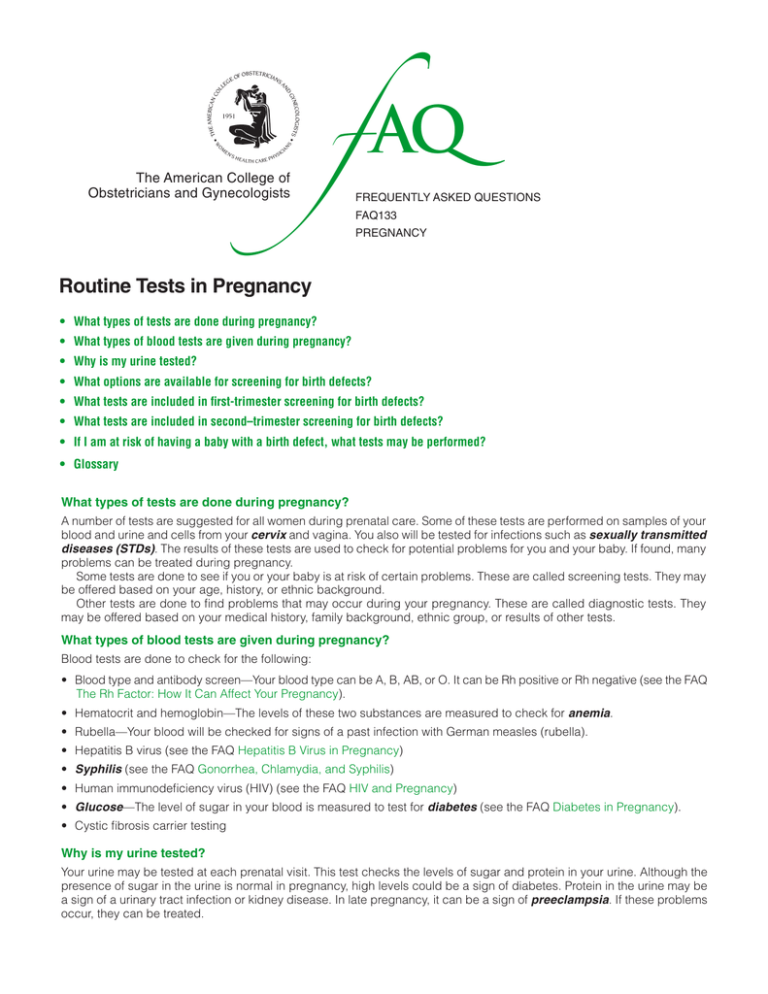 FAQ133 Routine Tests In Pregnancy