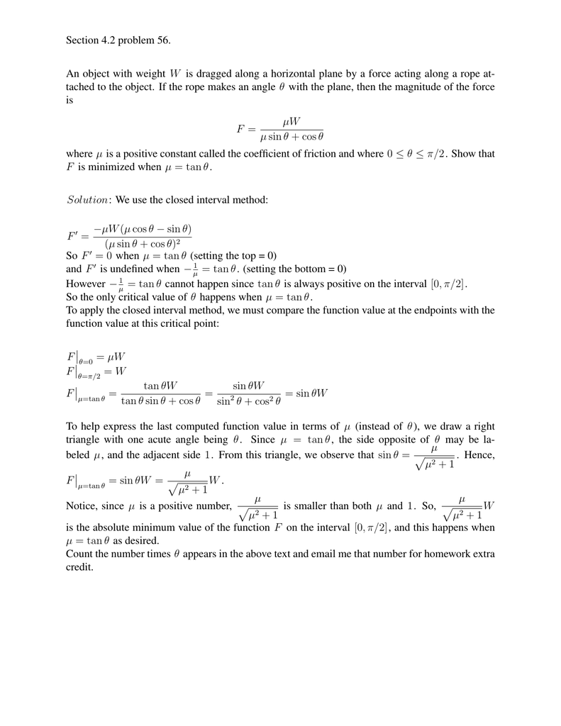 Section 4 2 Problem 56 An Object With Weight W Is Dragged Along A