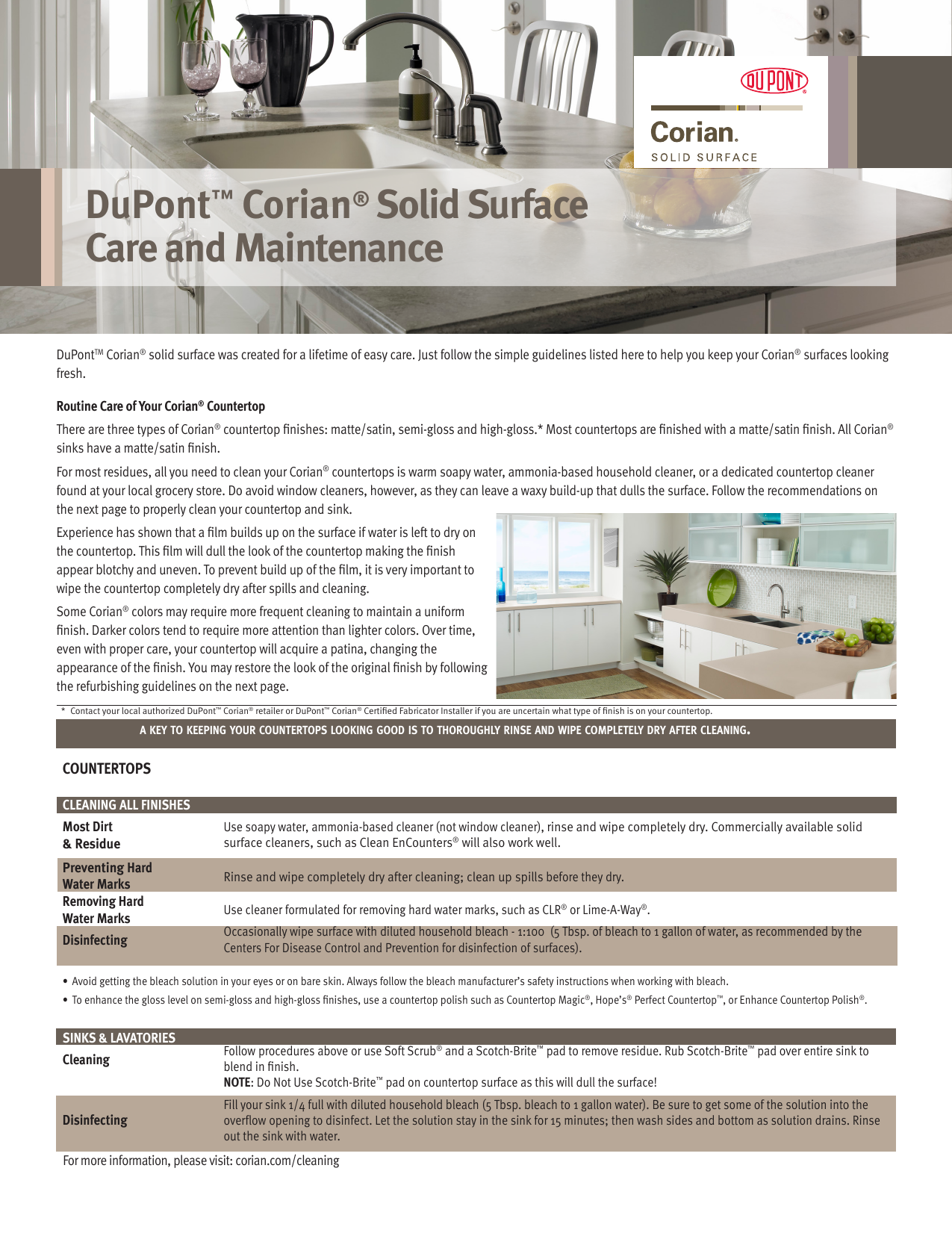Dupont Corian Solid Surface Care And Maintenance