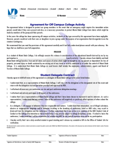 Agreement for Off Campus College Activity Student Delegate Contract