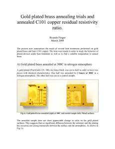 Gold plated brass annealing trials and annealed C101 copper