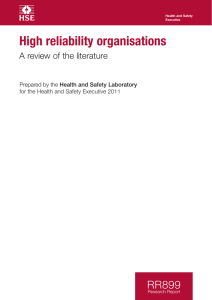 High reliability organisations - A review of the literature