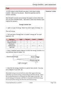 Energy transfers – peer assessment