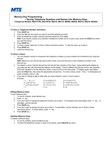 Memory Key Programming – Saving Telephone Numbers and