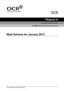 Physics A Mark Scheme for January 2013