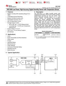 HDC1000 Low Power, High Accuracy Digital Humidity Sensor with