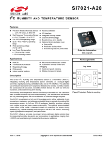 Si7021-A20 Data Sheet -- I2C Humidity and Temperature Sensor