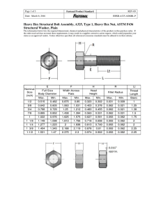 Heavy Hex Structural Bolt Assembly, A325, Type 1, Heavy Hex Nut