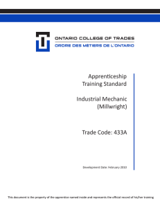 Apprenticeship Training Standards Industrial Mechanic Millwright